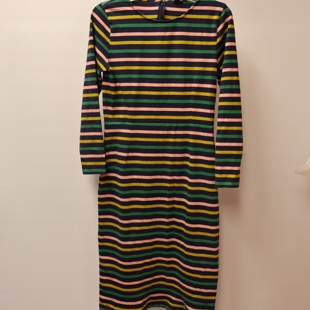 J. Crew Size 8 Womens Knit Dress Midi Length Multiple Stripe Long Sleeve